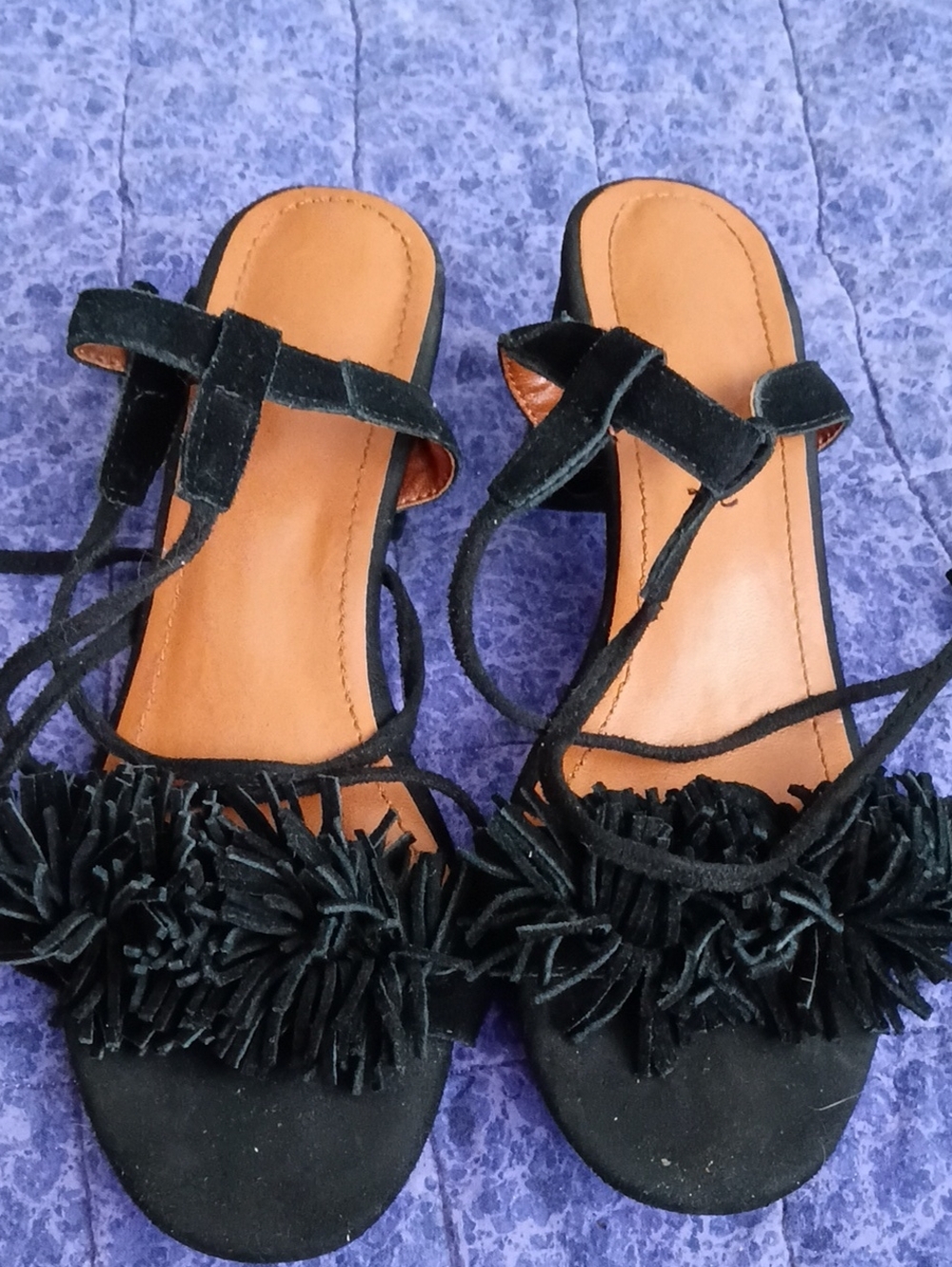 Black Pom-Pom Strappy Women’s Sandals